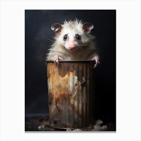 Light Watercolor Painting Of A Possum In Trash Can 3 Canvas Print