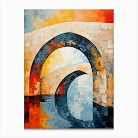 Stone Bridges I, Avant Garde Abstract Vibrant Colorful Painting in Cubism & Van Gogh Style Canvas Print