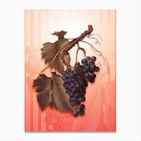 Black Grape Vintage Botanical in Peach Fuzz Awning Stripes Pattern n.0336 Canvas Print