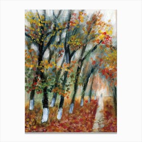 Autumn Stroll - Anton Maliar fall trees leaves landscape vertical orange brown nature hand painted Canvas Print