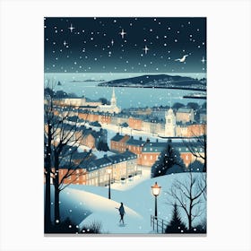 Winter Travel Night Illustration Plymouth United Kingdom 2 Canvas Print