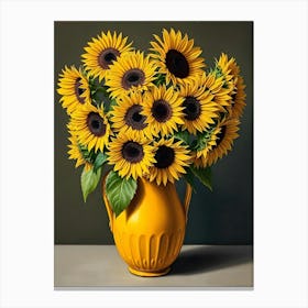 Sunflowers In A Yellow Vase 3 Canvas Print