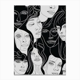 Faces In Black And White Line Art 8 Canvas Print