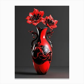 Red Vase With Flowers Canvas Print