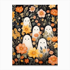 Cute Bedsheet Ghost, Botanical Halloween Watercolour 12 Canvas Print