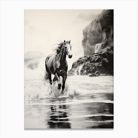 A Horse Oil Painting In Pfeiffer Beach California, Usa, Portrait 1 Canvas Print