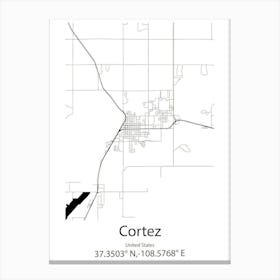 Cortez,United States Minimalist Map 1 Canvas Print