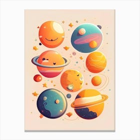 Solar System Kawaii Kids Space Canvas Print