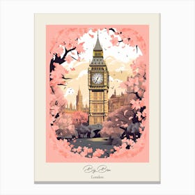 Big Ben, London   Cute Botanical Illustration Travel 7 Poster Canvas Print