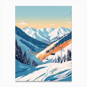 Zell Am See   Kaprun   Austria, Ski Resort Illustration 2 Simple Style Canvas Print