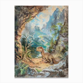 Dinosaur In A Cave Storybook Illustration 3 Canvas Print