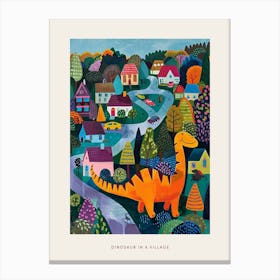Cute Colourful Dinosaur In A Village 4 Poster Canvas Print