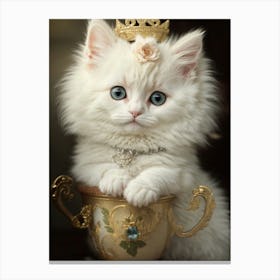 White Kitten In A Teacup Canvas Print