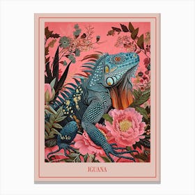Floral Animal Painting Iguana 1 Poster Canvas Print