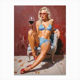 Sensual Bikini Woman With A Glass Of Wine Canvas Print