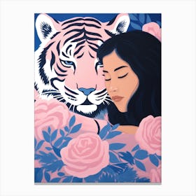 Tiger And Roses Canvas Print