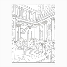 Line Art Inspired By The School Of Athence 1 Canvas Print