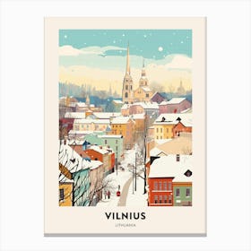 Vintage Winter Travel Poster Vilnius Lithuania 1 Canvas Print