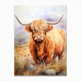 Warm Tones Watercolour Highland Cow 1 Canvas Print