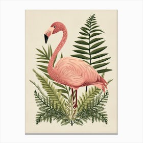 Andean Flamingo And Ferns Minimalist Illustration 3 Canvas Print