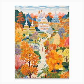 Suan Nong Nooch, Thailand In Autumn Fall Illustration 2 Canvas Print