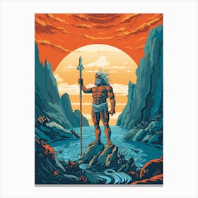  A Retro Poster Of Poseidon Holding A Trident 9 Canvas Print