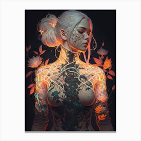 Girl With Flower Tattoos Canvas Print