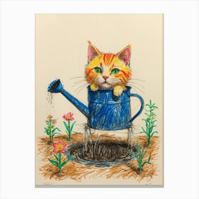 Watering Can Cat Canvas Print