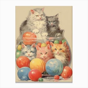 Collection Of Vintage Cats In A Bowl Kitsch 5 Canvas Print