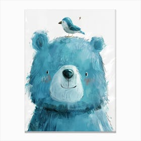 Small Joyful Bear With A Bird On Its Head 12 Canvas Print