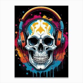 Skull With Headphones Pop Art (6) Canvas Print