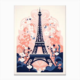 Eiffel Tower   Paris, France   Cute Botanical Illustration Travel 3 Canvas Print