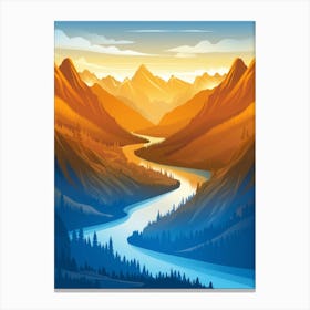 Landscape With Mountains And River 2 Canvas Print