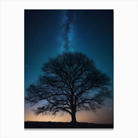 Lone Tree In The Night Sky, almost sunrise Canvas Print