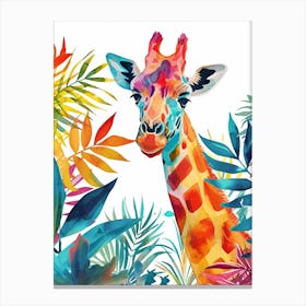 Watercolour Giraffe Head In The Leaves 5 Canvas Print