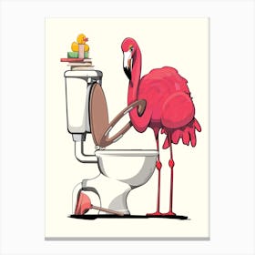 Flamingo trying to Use Toilet in Bathroom Canvas Print