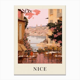 Nice France 1 Vintage Pink Travel Illustration Poster Canvas Print