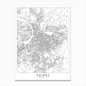 Taipei White Map Canvas Print
