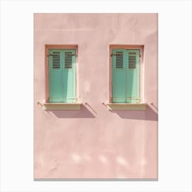 Pink Wall With Green Shutters 3 Canvas Print
