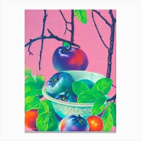 Persimmon Risograph Retro Poster Fruit Canvas Print