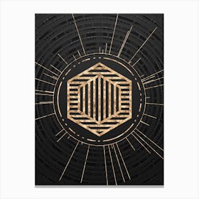 Geometric Glyph Symbol in Gold with Radial Array Lines on Dark Gray n.0074 Canvas Print