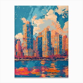 Long Island City New York Colourful Silkscreen Illustration 2 Canvas Print