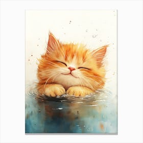 Happy Orange Cat Floating on Water 10 Canvas Print