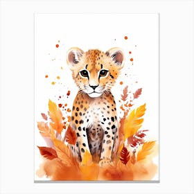 A Cheetah Watercolour In Autumn Colours 3 Canvas Print