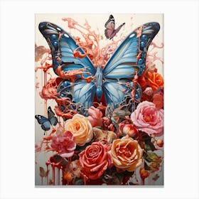 Butterfly And Roses 1 Canvas Print