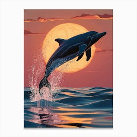 Dolphin Jumping At Sunset 3 Canvas Print