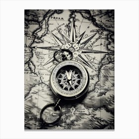 Compass On A Map 8 Canvas Print
