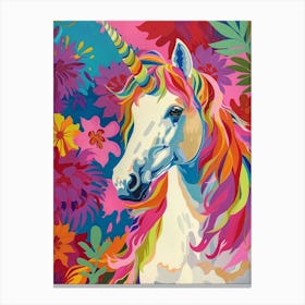 Rainbow Unicorn Floral Leaf Portrait Canvas Print