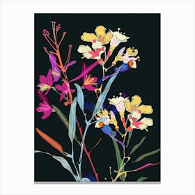 Neon Flowers On Black Statice 4 Canvas Print