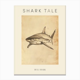 Vintage Bull Shark Pencil Illustration 1 Poster Canvas Print